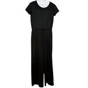 Muk Luks Women Black Knit Jumpsuit Romper Waist Tie Short Sleeve Pocket M Medium